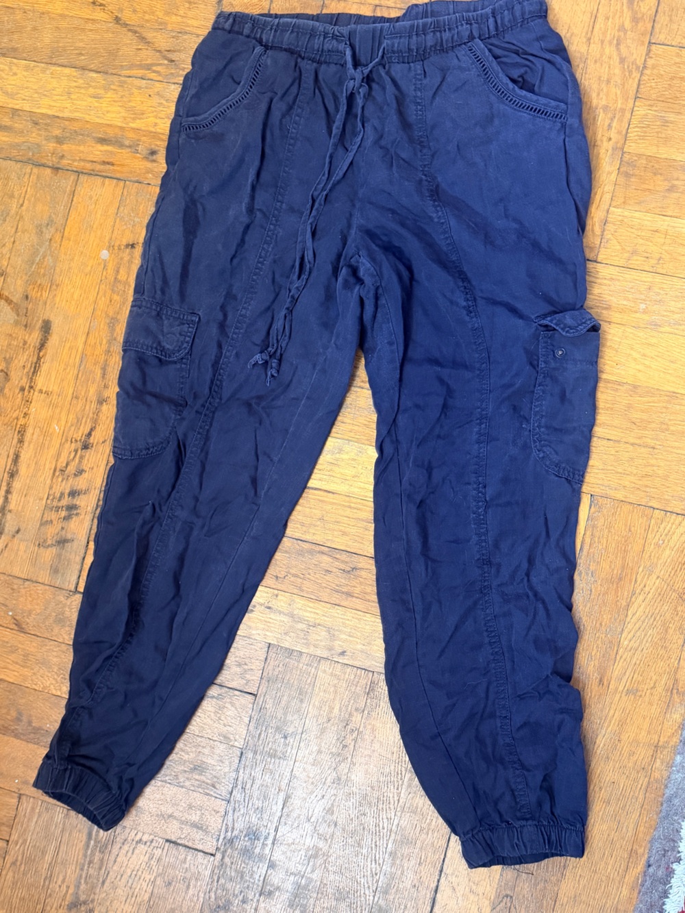 Women’s Navy Cargo Jogger Pants - Lightweight Drawstring Waist By Rose